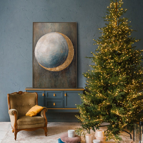 Tableau peint à la main « La chaleur de l'univers » – Peinture acrylique moderne avec des accents dorés