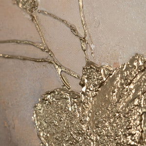 Toile encadrée « Lueur dans les nuages » – Fleurs abstraites aux tons dorés