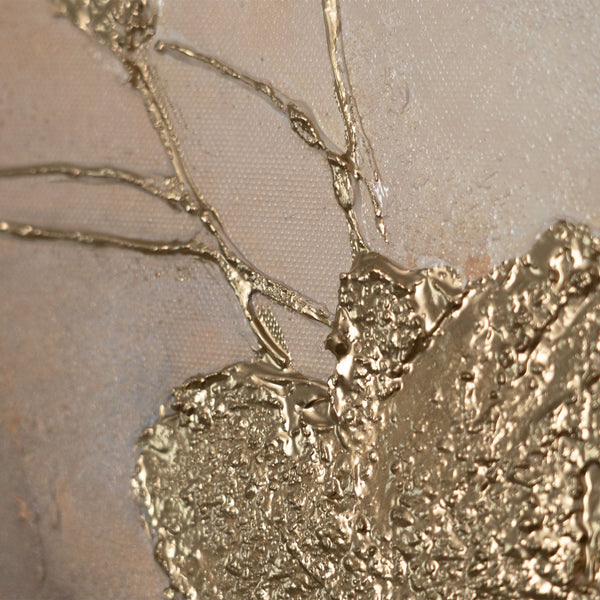 Toile encadrée « Lueur dans les nuages » – Fleurs abstraites aux tons dorés