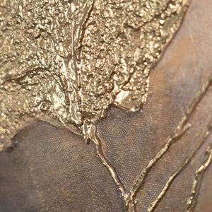 Toile encadrée « Lueur dans les nuages » – Fleurs abstraites aux tons dorés