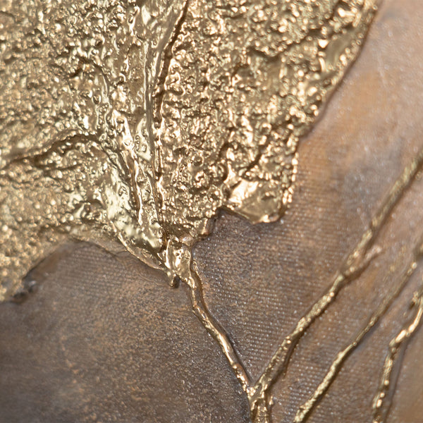 Toile encadrée « Lueur dans les nuages » – Fleurs abstraites aux tons dorés