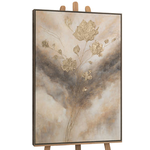 Toile encadrée « Lueur dans les nuages » – Fleurs abstraites aux tons dorés