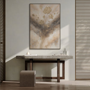 Toile encadrée « Lueur dans les nuages » – Fleurs abstraites aux tons dorés