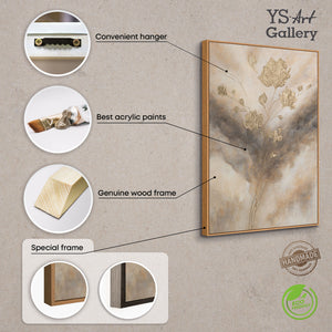 Toile encadrée « Lueur dans les nuages » – Fleurs abstraites aux tons dorés