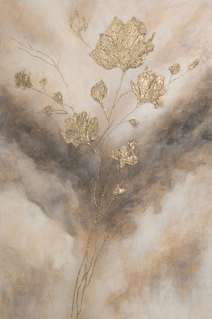 Toile encadrée « Lueur dans les nuages » – Fleurs abstraites aux tons dorés