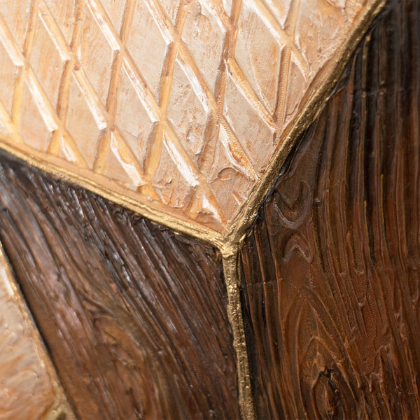 Tableau abstrait « Géométrie de l'or » – Art mural moderne avec cadre