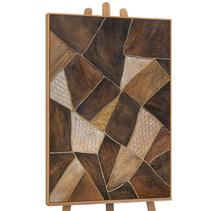 Tableau abstrait « Géométrie de l'or » – Art mural moderne avec cadre