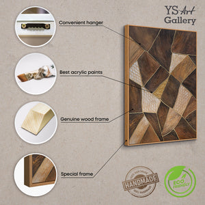 Tableau abstrait « Géométrie de l'or » – Art mural moderne avec cadre