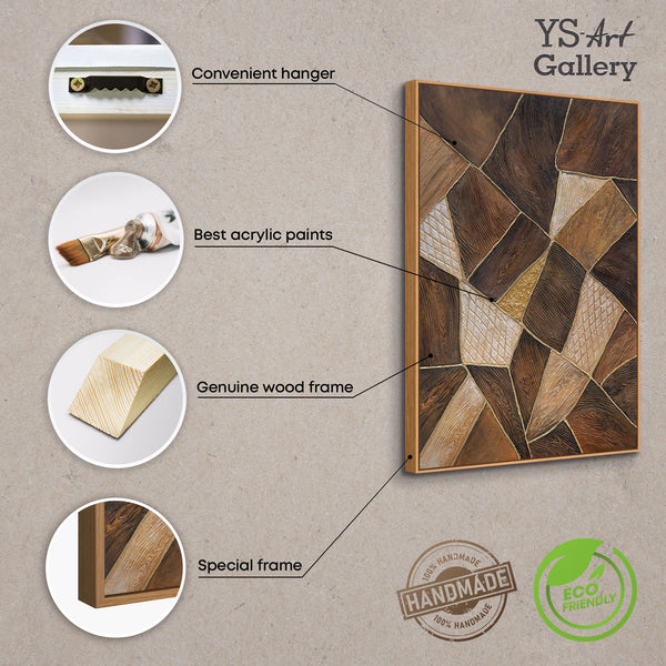 Tableau abstrait « Géométrie de l'or » – Art mural moderne avec cadre
