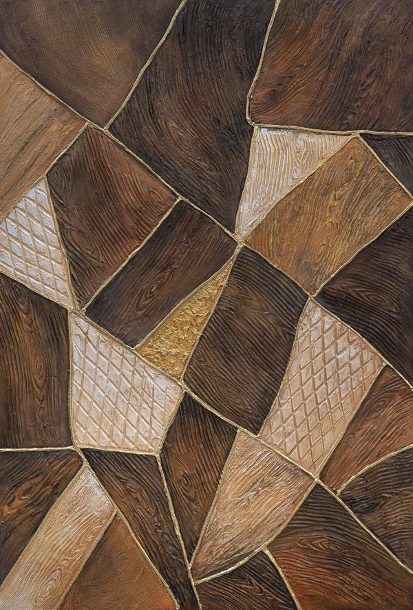 Tableau abstrait « Géométrie de l'or » – Art mural moderne avec cadre