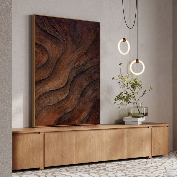 Tableau abstrait peint à la main « Souffle de l'arbre » - peinture acrylique avec cadre