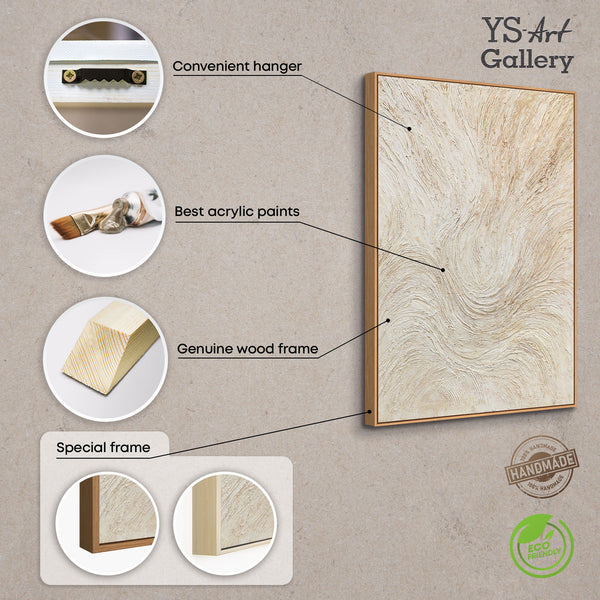 Tableau encadré « Ruisseau d'arbres » – Art abstrait dans les tons beige et crème