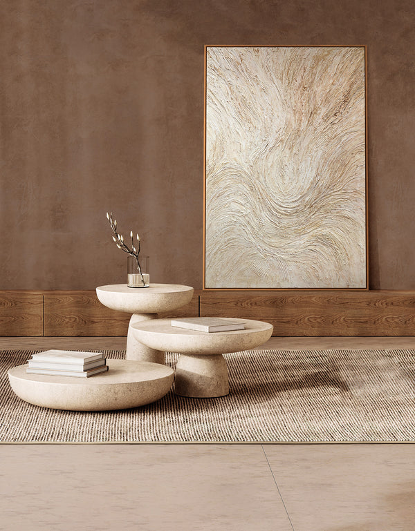 Tableau encadré « Ruisseau d'arbres » – Art abstrait dans les tons beige et crème