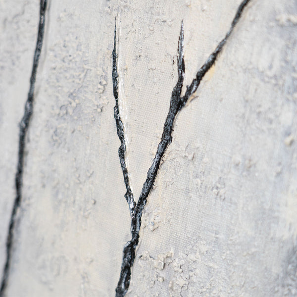 Peinture acrylique encadrée, peinte à la main « Souffle d'hiver » – Art abstrait en noir et blanc