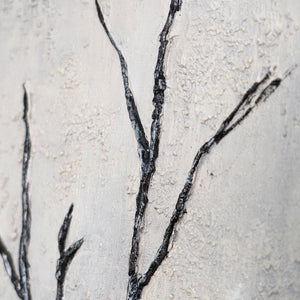 Peinture acrylique encadrée, peinte à la main « Souffle d'hiver » – Art abstrait en noir et blanc