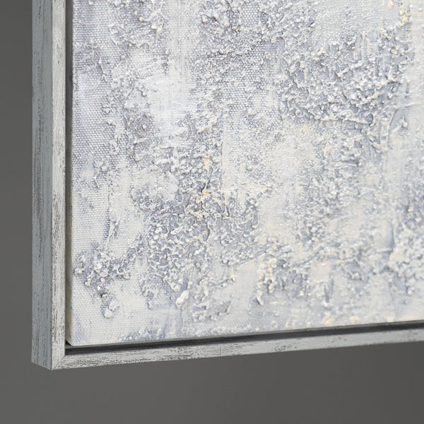 Peinture acrylique encadrée, peinte à la main « Souffle d'hiver » – Art abstrait en noir et blanc