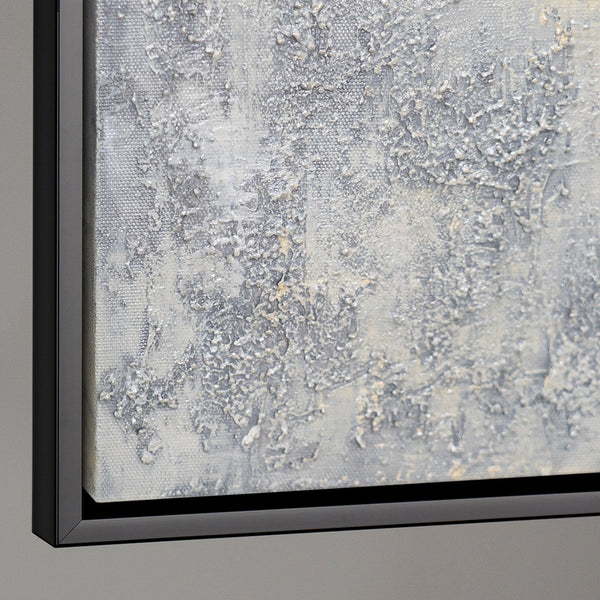 Peinture acrylique encadrée, peinte à la main « Souffle d'hiver » – Art abstrait en noir et blanc