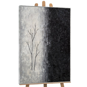 Peinture acrylique encadrée, peinte à la main « Souffle d'hiver » – Art abstrait en noir et blanc