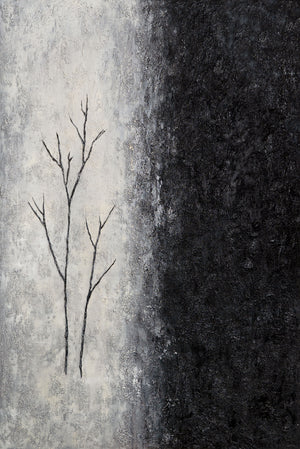 Peinture acrylique encadrée, peinte à la main « Souffle d'hiver » – Art abstrait en noir et blanc