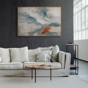 Abstraktes Leinwandbild im Rahmen „Warme Flüstern“ für Wohnzimmer