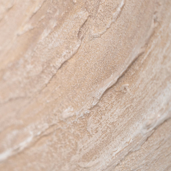 Abstrakte Strukturmalerei auf Leinwand in hellem Beige, Detailaufnahme