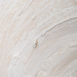 Tableau abstrait sur toile intitulé « Flux de lumière », aux tons naturels clairs, sous cadre.