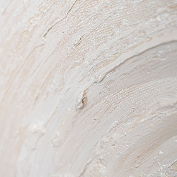 Tableau abstrait sur toile intitulé « Flux de lumière », aux tons naturels clairs, sous cadre.