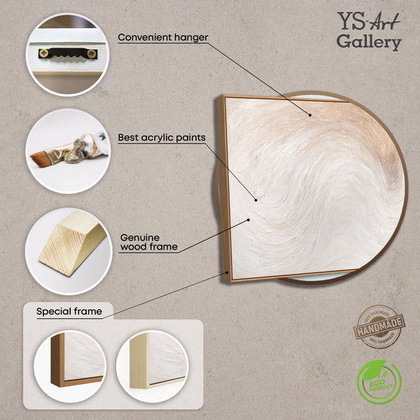 Tableau abstrait sur toile intitulé « Flux de lumière », aux tons naturels clairs, sous cadre.