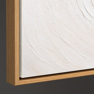 Tableau abstrait sur toile intitulé « Flux de lumière », aux tons naturels clairs, sous cadre.