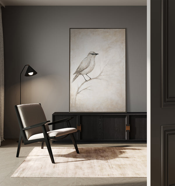 Tableau encadré « Pause chantante » – Œuvre acrylique à motif d'oiseau