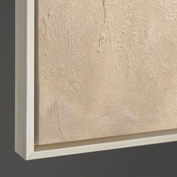 Tableau abstrait sur toile « Soleil de sable » aux tons beiges chauds - peinture moderne avec cadre