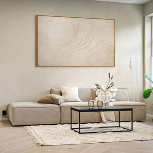 Tableau abstrait sur toile « Soleil de sable » aux tons beiges chauds - peinture moderne avec cadre