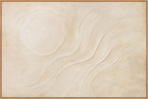 Tableau abstrait sur toile « Soleil de sable » aux tons beiges chauds - peinture moderne avec cadre