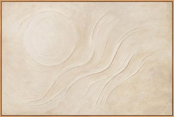 Tableau abstrait sur toile « Soleil de sable » aux tons beiges chauds - peinture moderne avec cadre