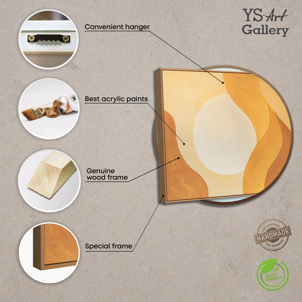 Œuvre abstraite apaisante sur toile encadrée, avec une lumière douce intitulée « Étreinte de l'aube ».