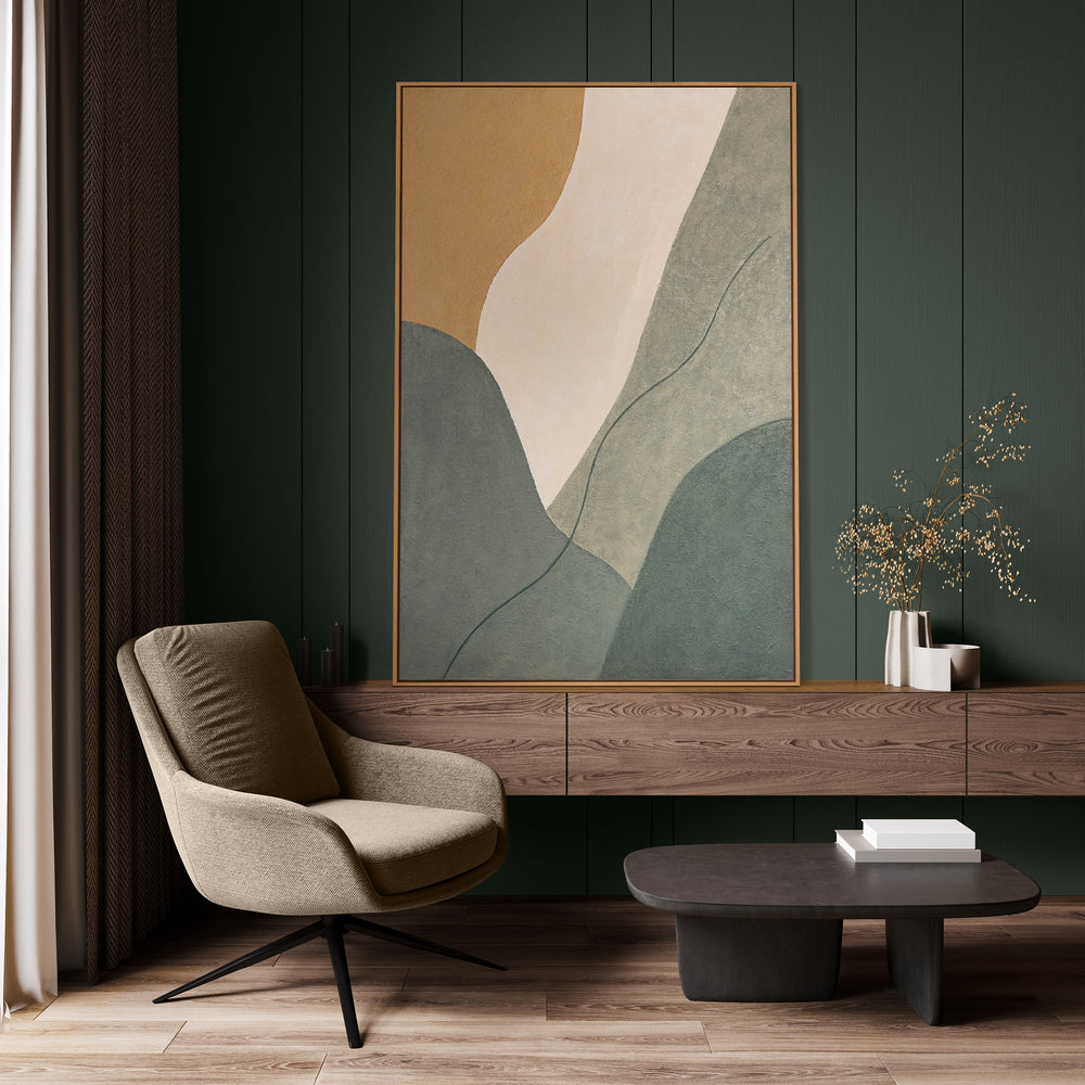 Tableau abstrait acrylique encadré « Ligne éternelle » – Décoration murale moderne aux couleurs naturelles