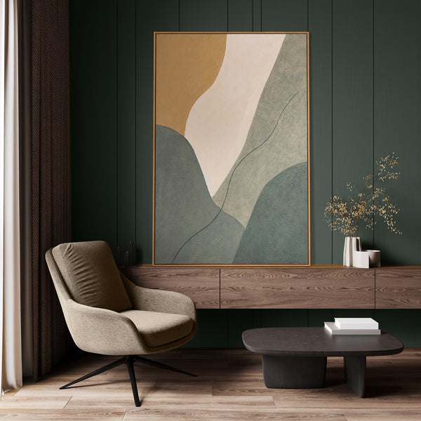 Tableau abstrait acrylique encadré « Ligne éternelle » – Décoration murale moderne aux couleurs naturelles