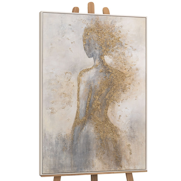 Peinture à la main sur toile « Aura dorée » – Peintures abstraites avec cadre