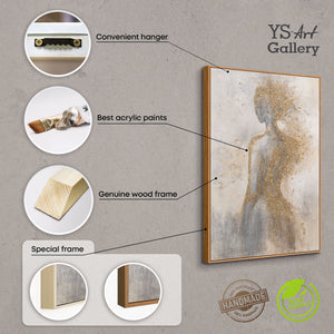 Peinture à la main sur toile « Aura dorée » – Peintures abstraites avec cadre