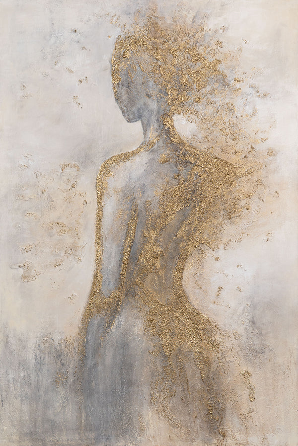 Peinture à la main sur toile « Aura dorée » – Peintures abstraites avec cadre