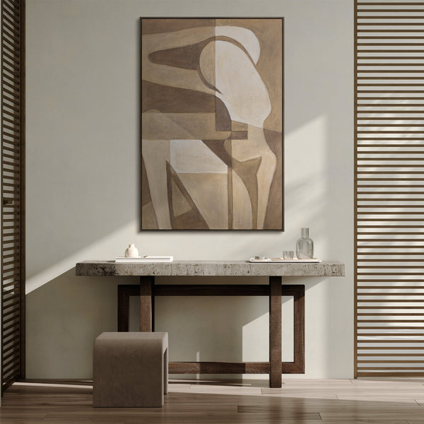 Tableau sur toile encadré « Tendresse abstraite » – Peinture acrylique structurée avec figure