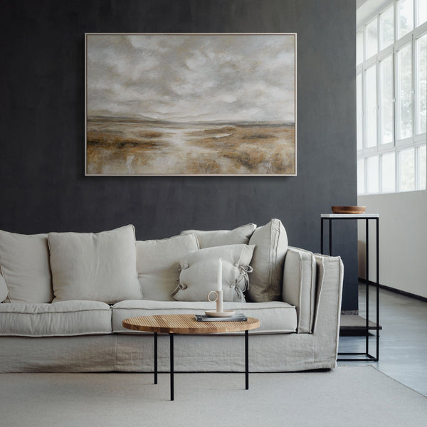 Toile encadrée « Souffle de la steppe » – Paysage peint à la main dans des tons naturels