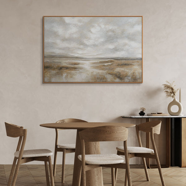 Toile encadrée « Souffle de la steppe » – Paysage peint à la main dans des tons naturels
