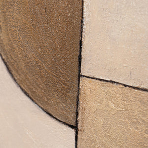 Peinture acrylique ronde « Ornements du temps » – Art abstrait et structurel aux tons terreux