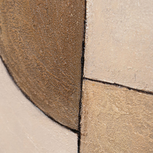 Peinture acrylique ronde « Ornements du temps » – Art abstrait et structurel aux tons terreux