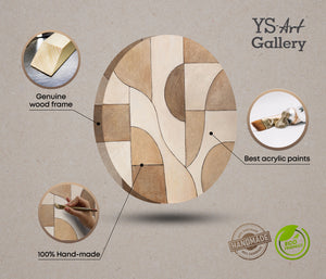 Peinture acrylique ronde « Ornements du temps » – Art abstrait et structurel aux tons terreux