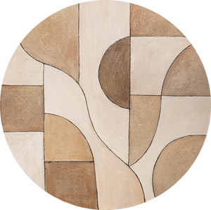 Peinture acrylique ronde « Ornements du temps » – Art abstrait et structurel aux tons terreux