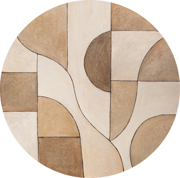 Peinture acrylique ronde « Ornements du temps » – Art abstrait et structurel aux tons terreux