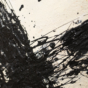 Impression sur toile encadrée « Le pouvoir du coup de pinceau » – Art abstrait peint à la main en noir et beige