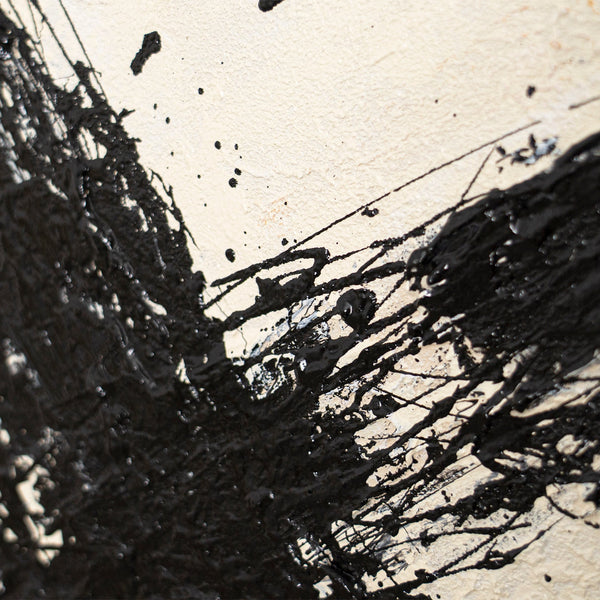 Impression sur toile encadrée « Le pouvoir du coup de pinceau » – Art abstrait peint à la main en noir et beige